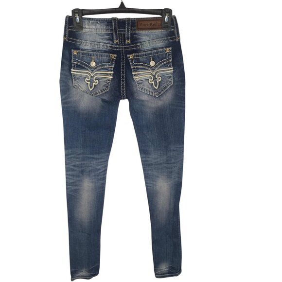 Rock Revival Jeans Womens 25 Alaina Blue  Skinny Distressed Embroidered Pockets - Picture 16 of 16